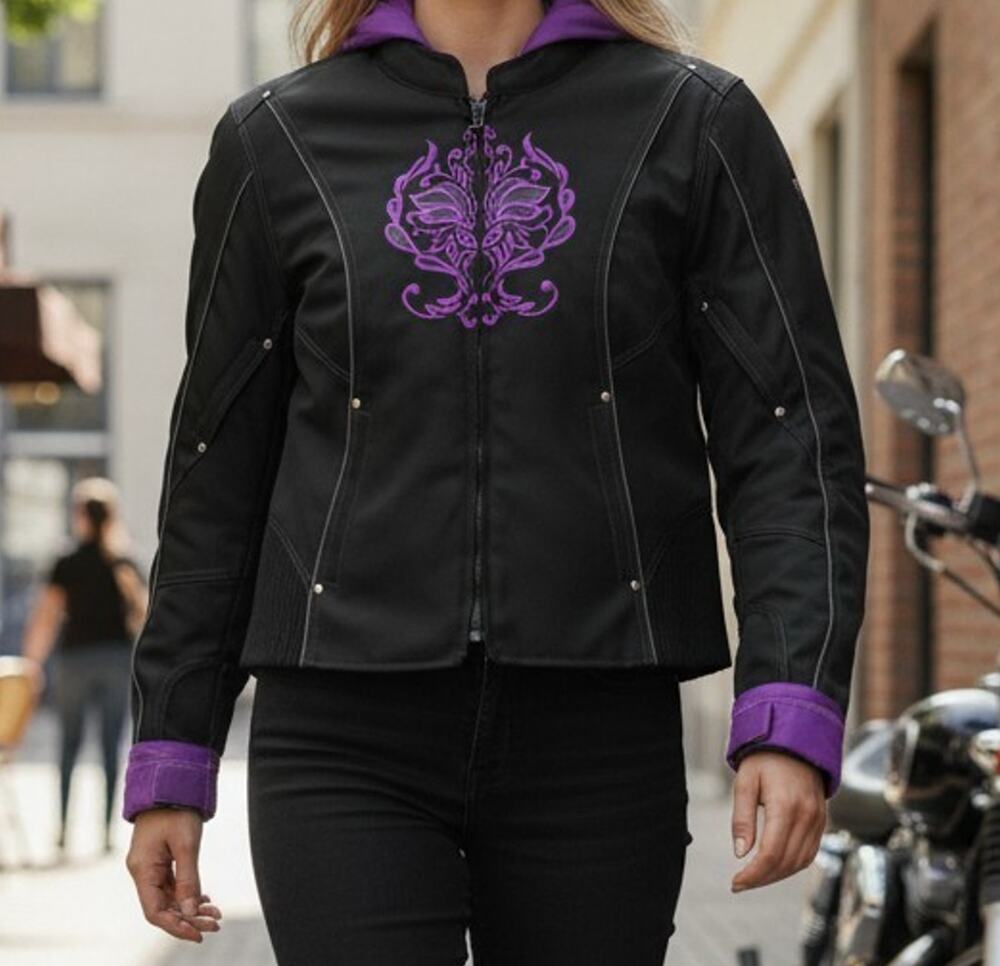 I-K Textiles Women's Plus Size 4XL Motorcycle Jacket Black Purple Zip-Out Liner